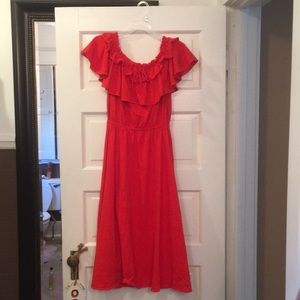 Ruffle off the Shoulder Midi Dress